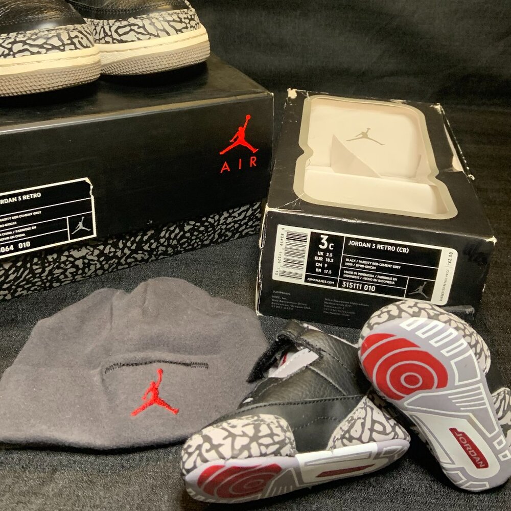 Nike Air Jordan 3 Retro "Cement" (GP) Sz 3c Crib Set w/ Hat 315111-010 New 2011